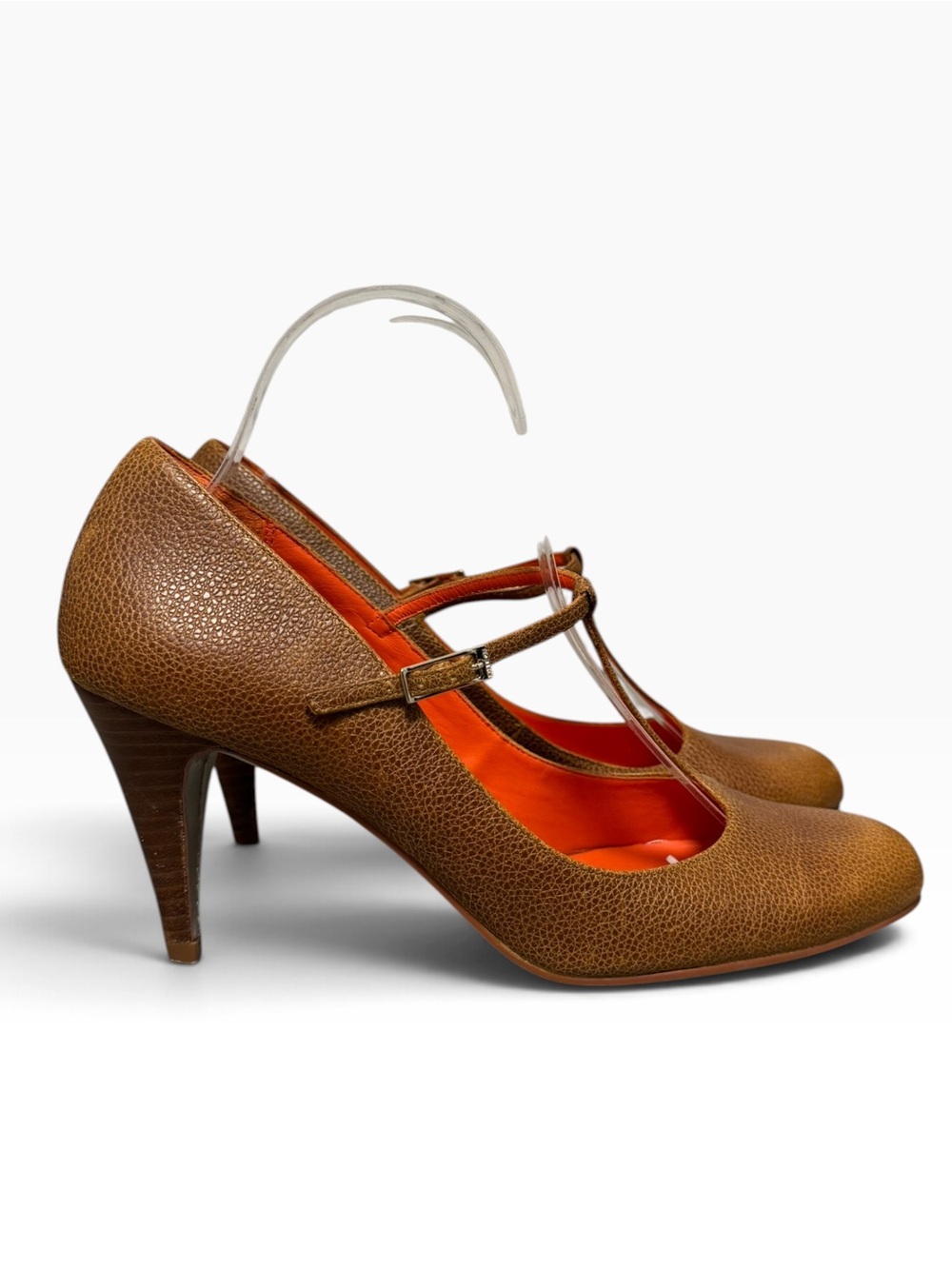TED BAKER Women’s Leather T-Strap Round Toe Heeled Pump - Tan Sz 9 US | 7 UK